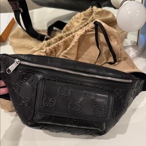 Gucci Black Embossed GG Leather Belt Bag